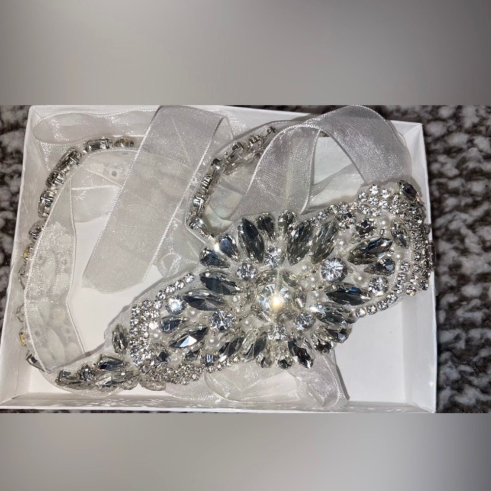 graduated scallops beaded satin sash